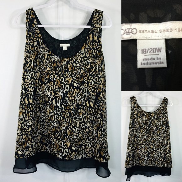 Cato Tops - Cato 18W 20W Tunic Top Black Brown Animal Print